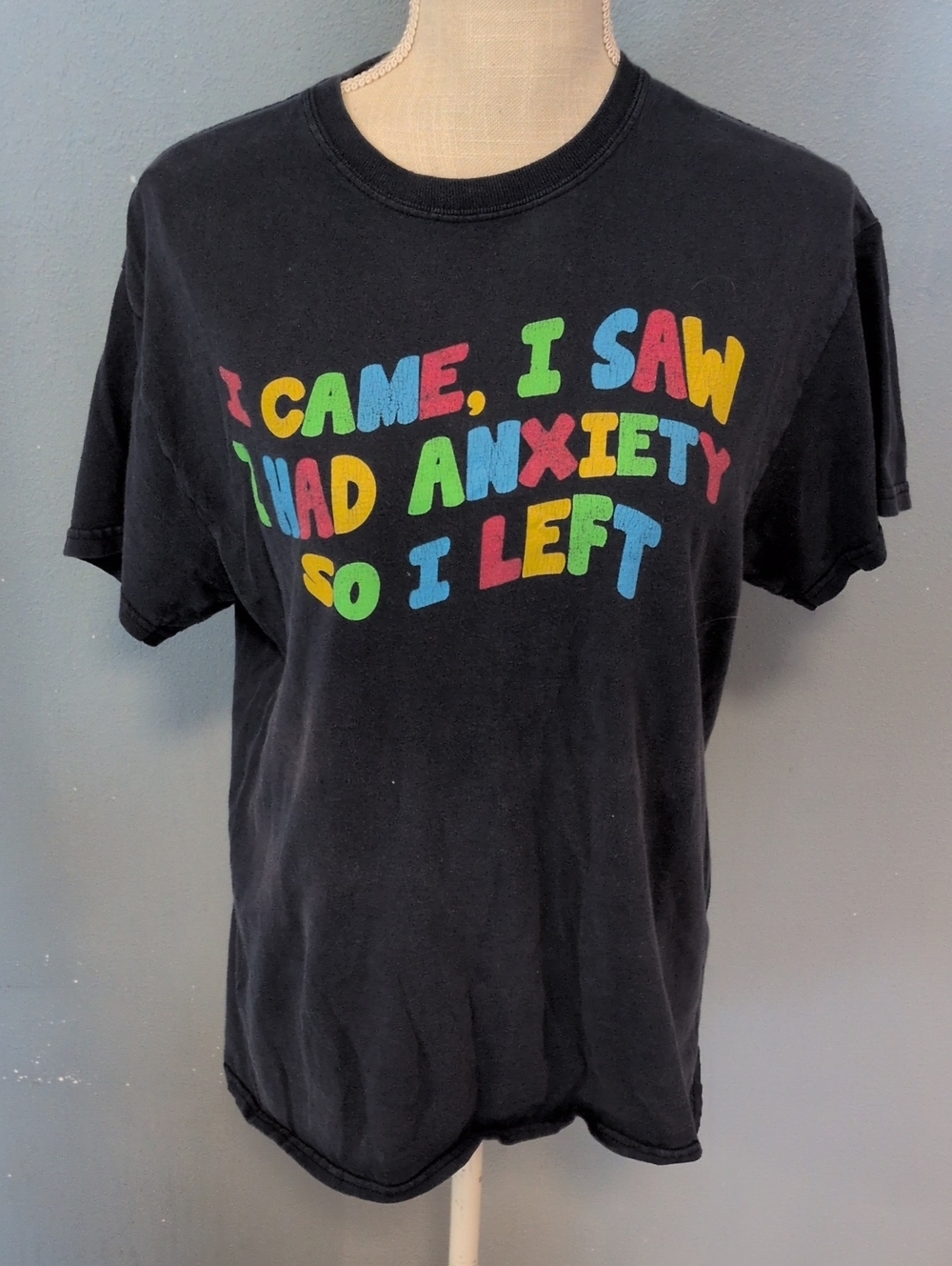 Spencers Rainbow Distressed Grunge 100% Cotton Anxiety Shirt Destroyed Retro